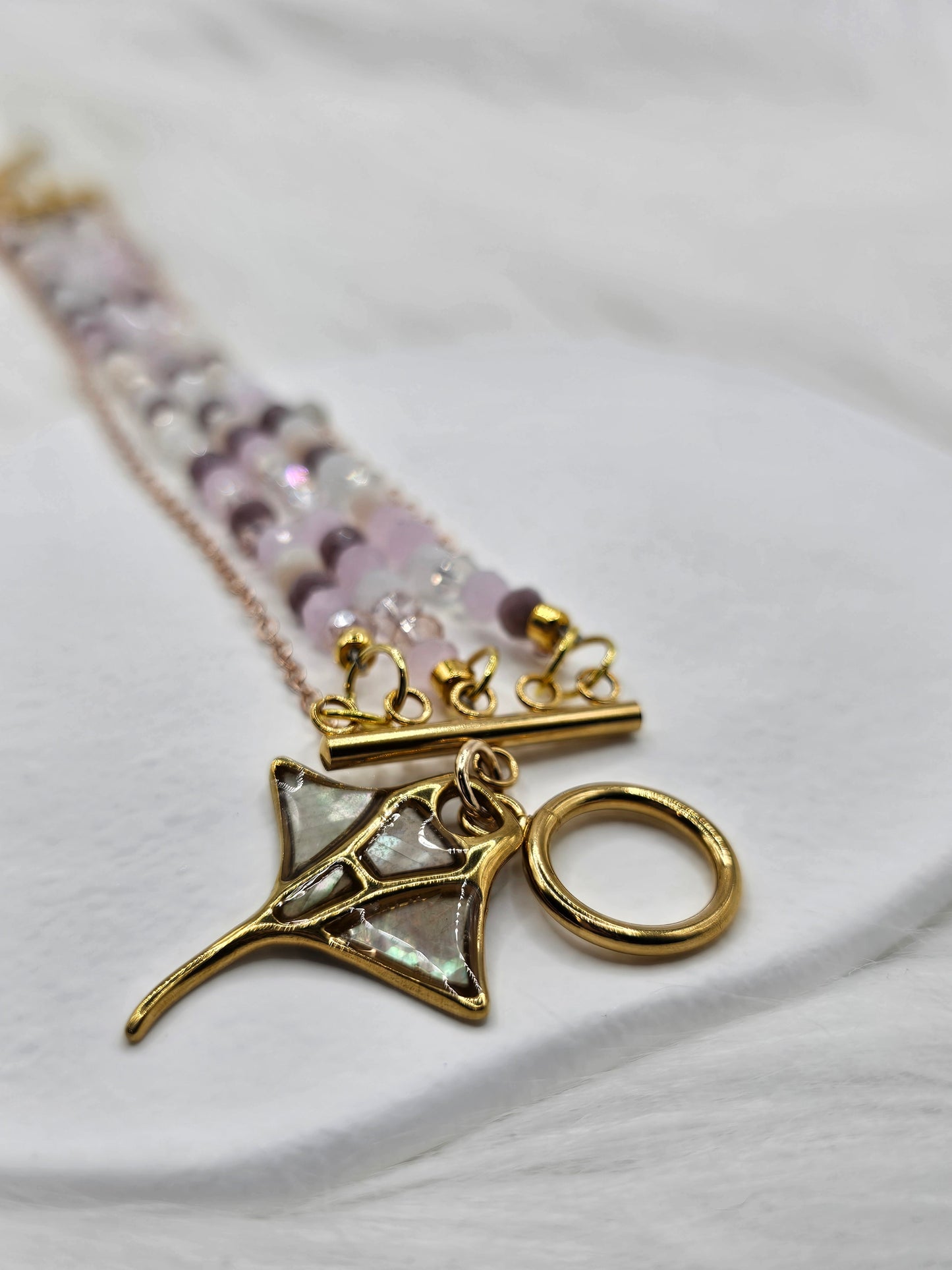 Ocean Glow Bracelet – Pastel Moganite & Stingray Charm