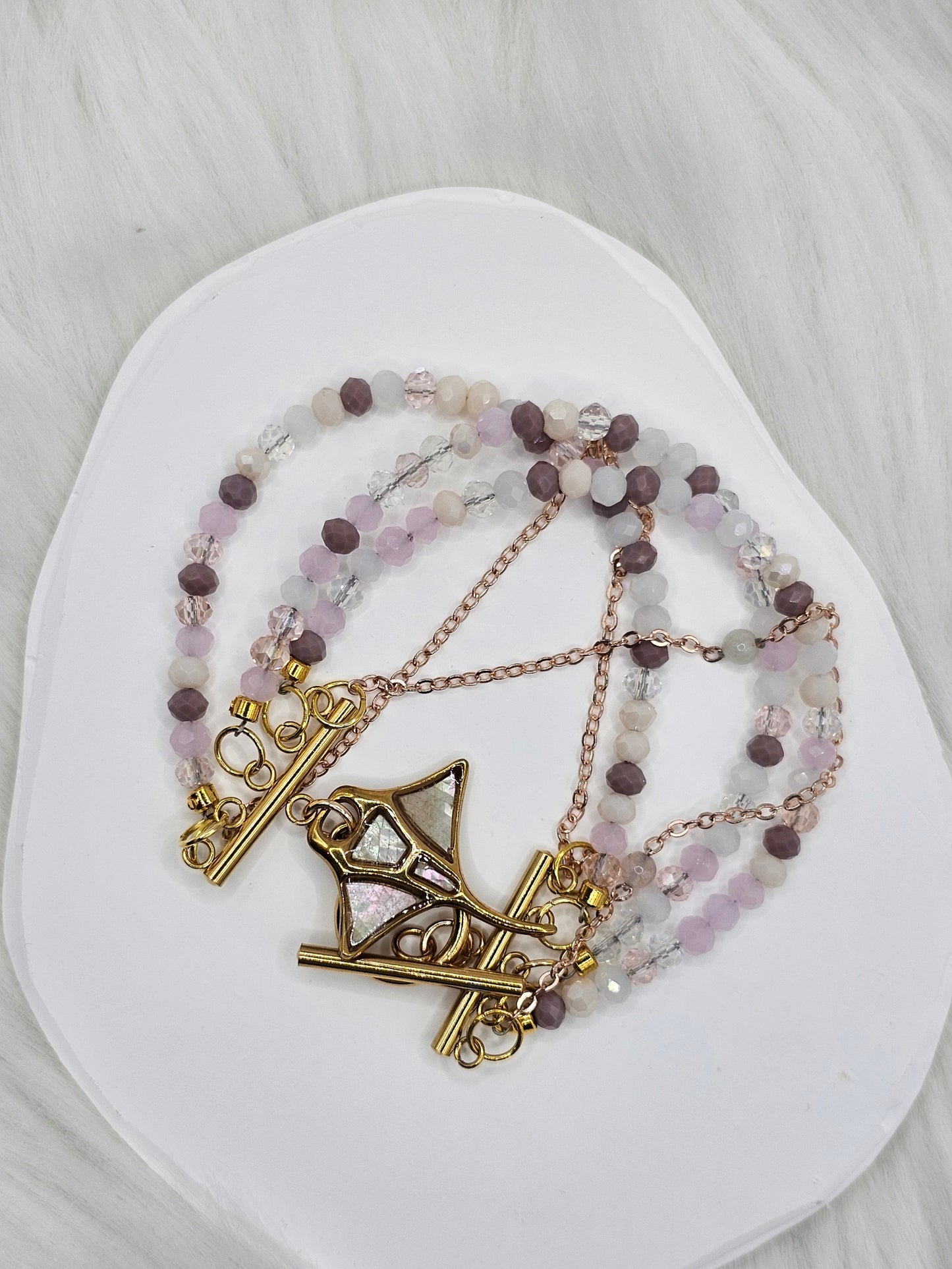 Ocean Glow Bracelet – Pastel Moganite & Stingray Charm