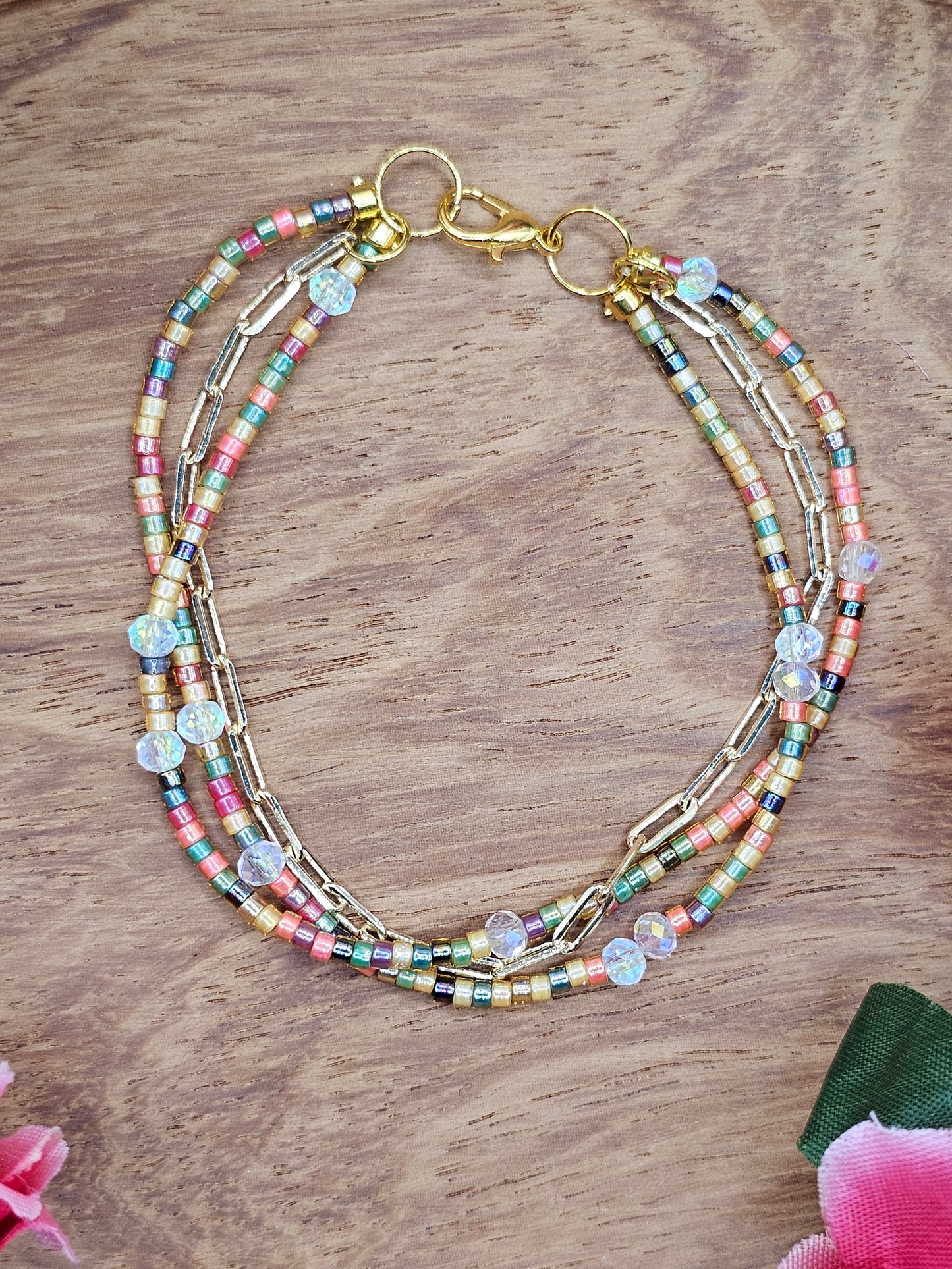 Éclat Bohème – Triple Strand Beaded Bracelet