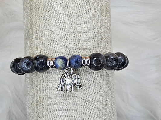 Forces Anciennes - Sodalite & Spectrolite Elephant Charm Bracelet