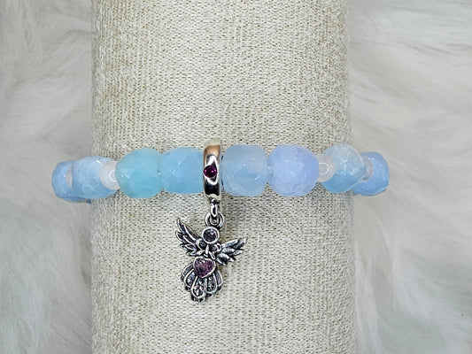 Ailes de l’Océan – Blue Lace Agate & Rainbow Moonstone Bracelet with Dove Pendant