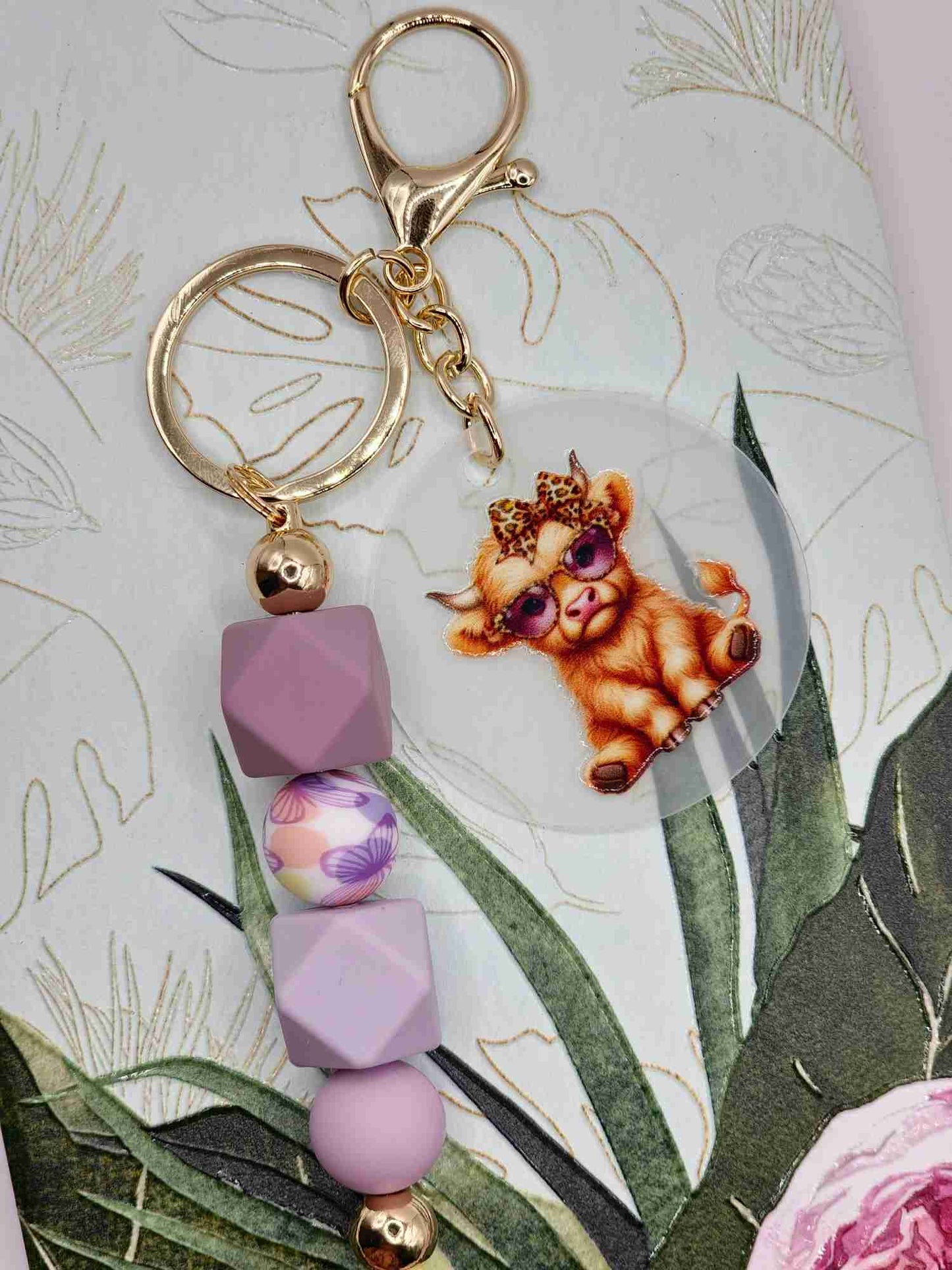 Lilac Cow Keyring