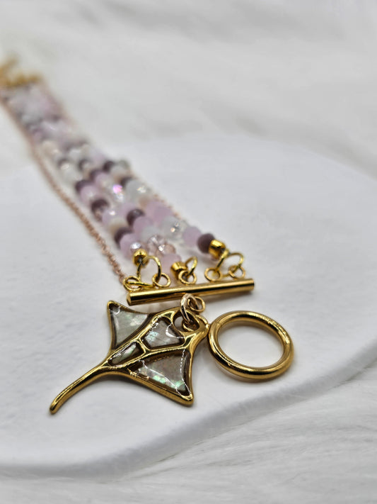 Ocean Glow Bracelet – Pastel Moganite & Stingray Charm