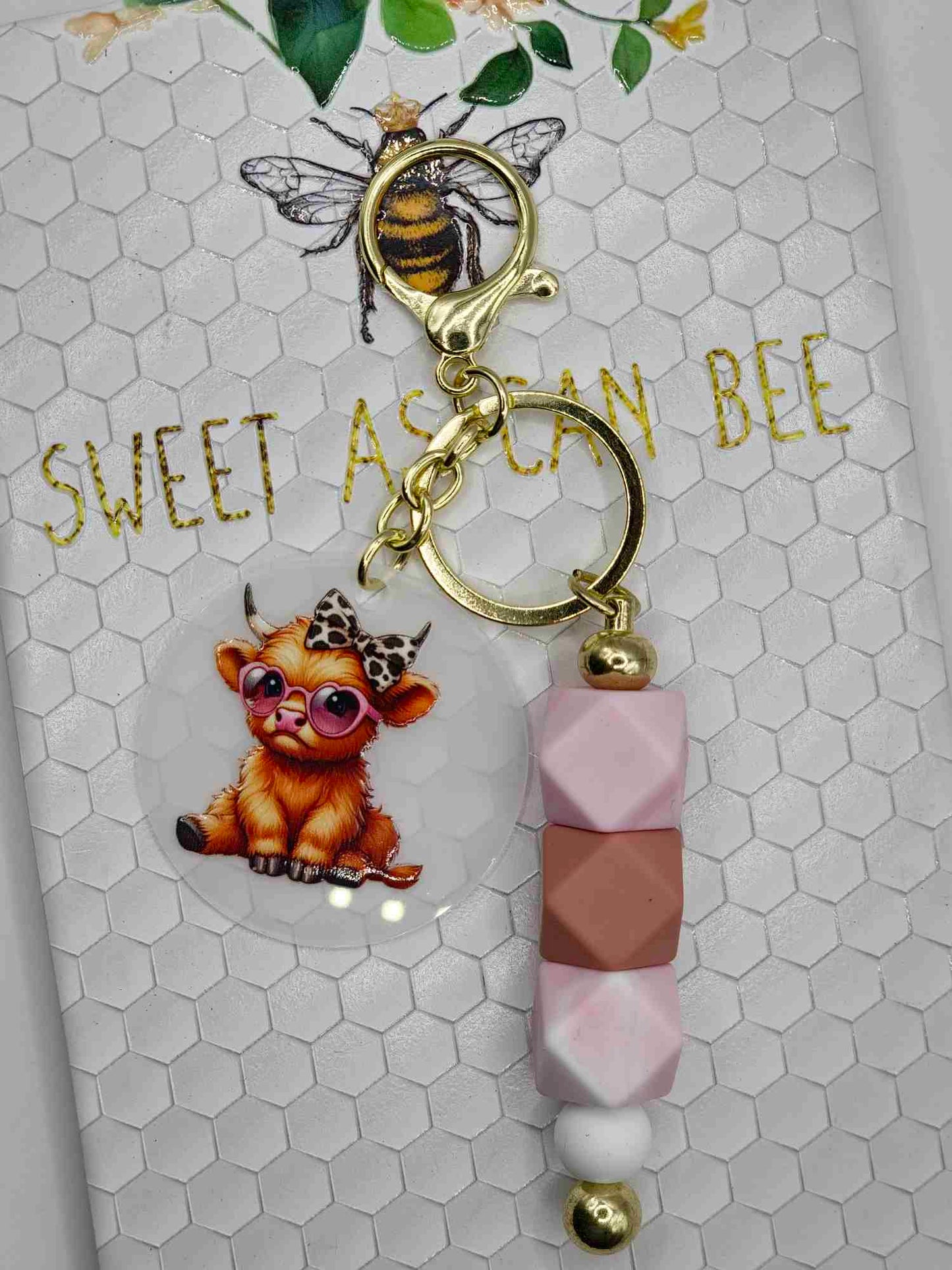 Pink Highland Cow Keyring