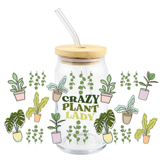 Vasos de vidrio de 16 oz de Crazy Plant Lady - Bajo pedido