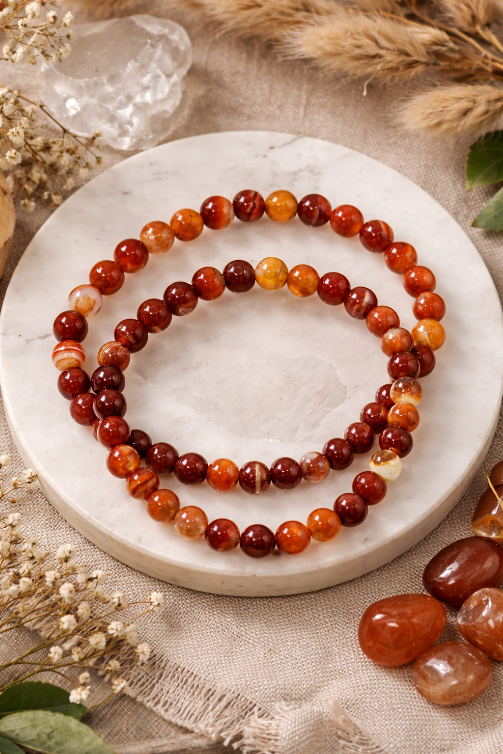 Ember Earth Armband aus rotem Achat, 6 mm, handgefertigt, Unisex, Stretch, exklusiv aus der Ember Kollektion