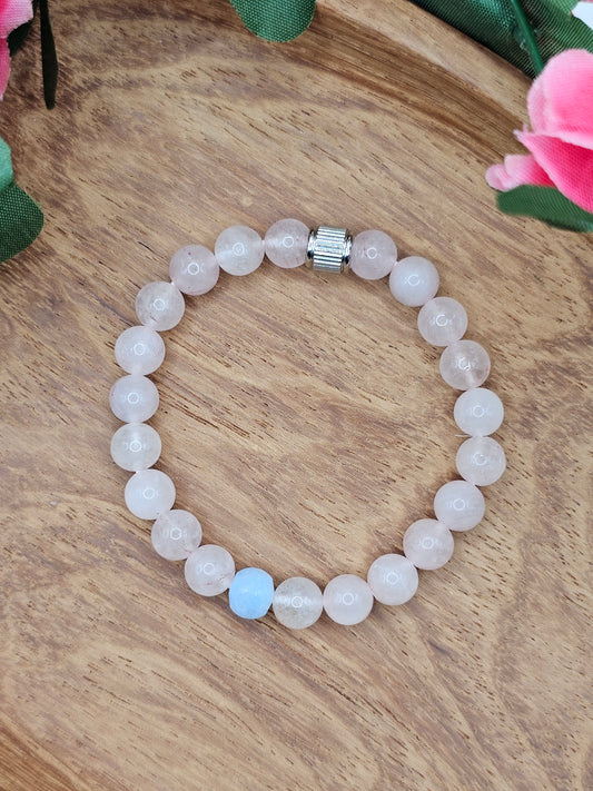 L'Équilibre du Cœur — Rose Quartz & Blue Lace Agate Stretch Bracelet
