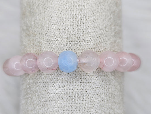 L'Équilibre du Cœur — Rose Quartz & Blue Lace Agate Stretch Bracelet
